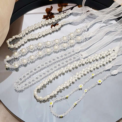 Fascia per Capelli e Collana a Doppio Uso in Perle Artificiali e Strass Fatti a Mano per Donna Stile Coreano Elegante Fiocco in Pizzo