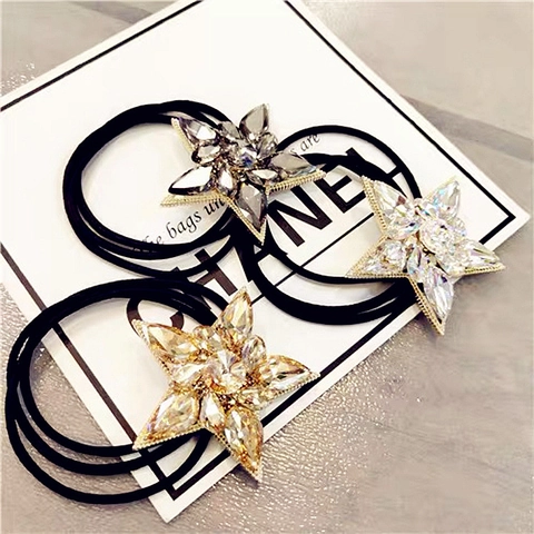 Elastico per Capelli Coreano a Forma di Stella in Lega con Strass Fascia Elastica Brillante Corda per Capelli in Cristallo per Donna Accessorio Quotidiano