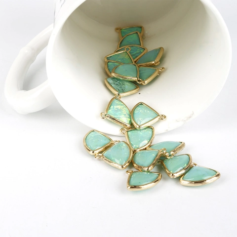 Fan Shaped Alloy Pendant For Jewelry Making Double Sided Cloud Pattern Gold Plated Iridescent Resin Inlaid DIY Accessories