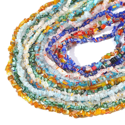 Irregular Millefiori Glass Beads Floral Pattern Lampwork Gravel Loose Beads For Handmade Necklace Bracelet Jewelry Making Accessories