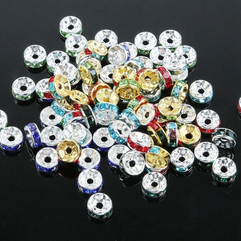 Iron Rhinestone Rondelle Spacer Beads For DIY Jewelry Making Gold Silver Plated Colorful Crystal Wheel Beads Bracelet Necklace Craft Accessories