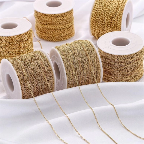 Catene Per Creazione Gioielli Placcate Oro 14K Bobina All'Ingrosso Per Collana Bracciale DIY Maglia Catena O Metallo