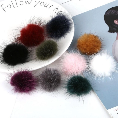 3.5cm Round Genuine Mink Fur Pom Pom Ball Pendant For DIY Earrings Jewelry Making Handmade Plush Accessories Women