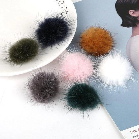 3.5cm Round Genuine Mink Fur Pom Pom Ball Pendant For DIY Earrings Jewelry Making Handmade Plush Accessories Women