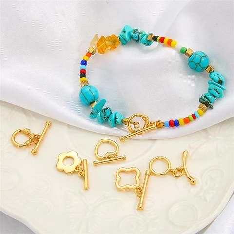18 Karat Vergoldeter Kupfer Toggle Verschluss Herz Blume Runde Form OT Schnalle Für DIY Halskette Armband Schmuckherstellung