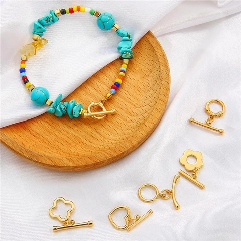 18 Karat Vergoldeter Kupfer Toggle Verschluss Herz Blume Runde Form OT Schnalle Für DIY Halskette Armband Schmuckherstellung