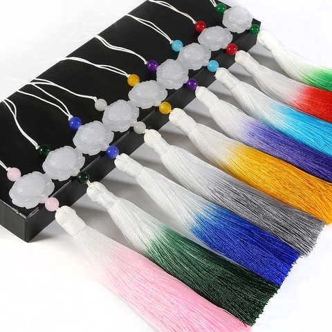 Vintage Chinese Style Lotus Flower Gradient Tassel Pendant For DIY Fan Flute Hanfu Accessory Handmade Decorative Hanging