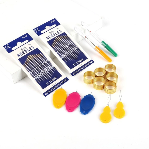 Plastic Needle Threader Kit Metal Thimble Sewing Tool Inserter Hand Sewing DIY Machine Embroidery Accessory Random Color