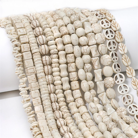 Cuentas de Turquesa Sintética Textura de Mármol Piedra Blanca Cuentas Sueltas para DIY Pulsera Collar Joyería Retro Múltiples Formas