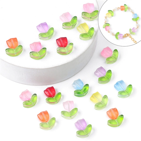 Handmade Tulip Flower Glass Beads Gradient Petal Beads For DIY Jewelry Making Earring Hairpin Accessories Flower Beads