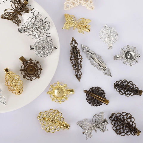 Vintage Messing Filigraan Opengewerkte Vlinder Bloem Eendenbek Haarclips DIY Handgemaakte Oude Stijl Haarspeld Benodigdheden Vrouwen Sieraden