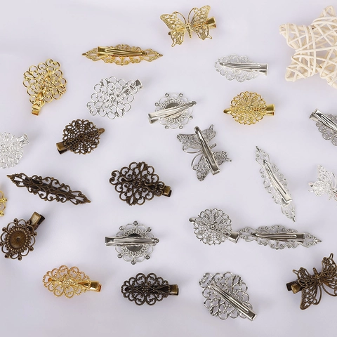 Vintage Messing Filigraan Opengewerkte Vlinder Bloem Eendenbek Haarclips DIY Handgemaakte Oude Stijl Haarspeld Benodigdheden Vrouwen Sieraden