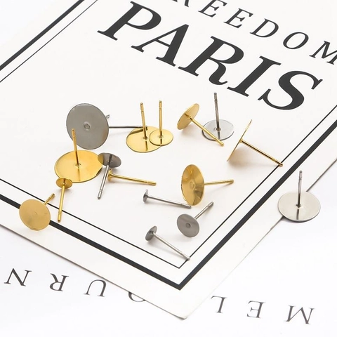 Edelstahl Ohrstecker Mit Rundem Flachem Boden Pad Für DIY Schmuckherstellung Findings Komponenten Gold Silber Stecker