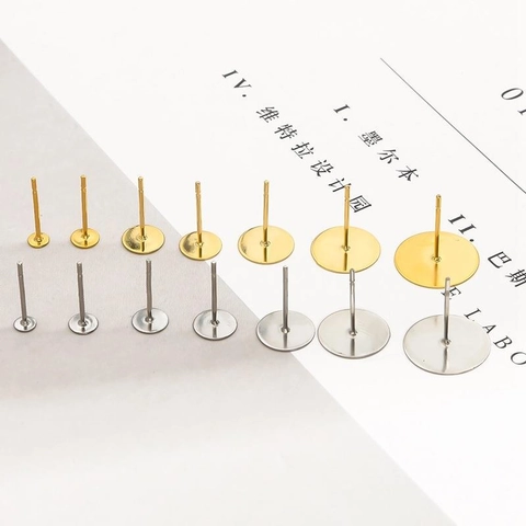 Edelstahl Ohrstecker Mit Rundem Flachem Boden Pad Für DIY Schmuckherstellung Findings Komponenten Gold Silber Stecker