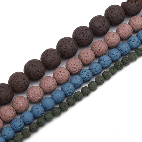Natural Colored Lava Stone Round Beads For DIY Jewelry Making Volcanic Rock Loose Beads For Bracelet Necklace Components