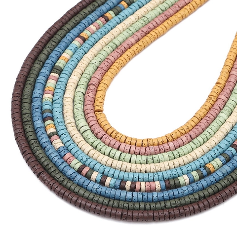 Natural Colored Lava Stone Spacer Beads Heishi Disk Beads Round Flat Loose Beads For DIY Bracelet Necklace Jewelry Making Accessory Strand