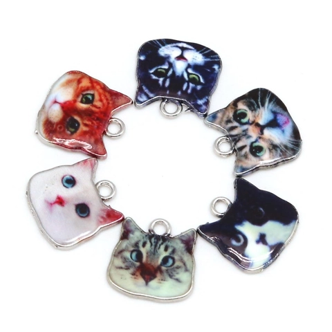 Pendentifs Tête de Chat en Alliage Charms Bijoux DIY Motif Animal Émail pour Collier Bracelet Porte-clés Accessoire