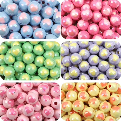 Heart Pattern Glass Beads Large Hole Round Plated Colorful Beads DIY Jewelry Bracelet Making Accessories For Women Girls