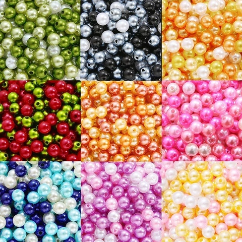 Cuentas Redondas de Perlas Artificiales de Colores Con Agujeros Para DIY Joyería Pulsera Collar Material Tejido a Mano Accesorio