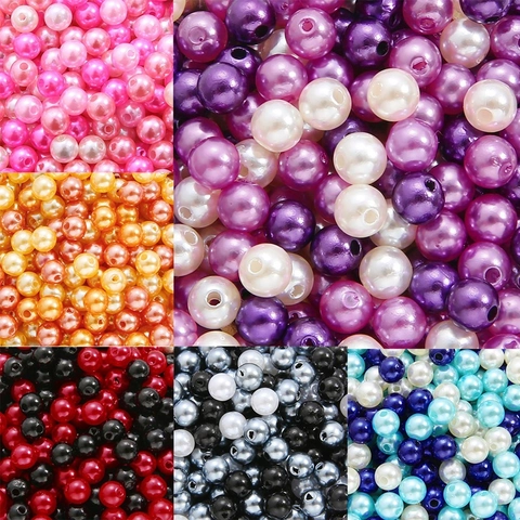 Cuentas Redondas de Perlas Artificiales de Colores Con Agujeros Para DIY Joyería Pulsera Collar Material Tejido a Mano Accesorio