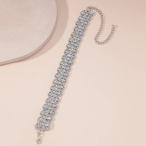 Gargantilla Ancha de Diamantes de Imitación para Mujer Boda Fiesta Lujo Aleación de Plata Joyería de Moda Collar