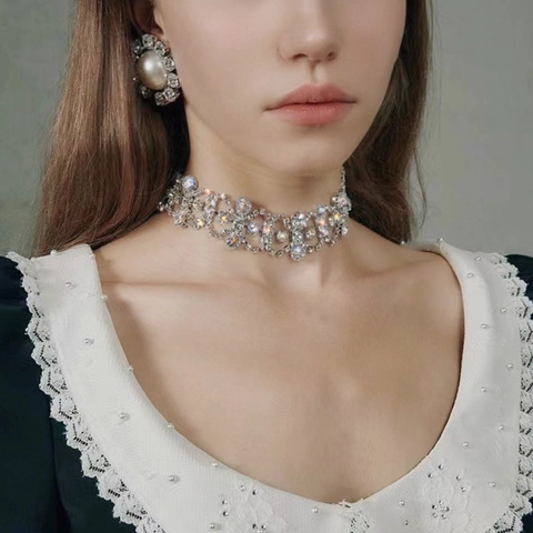 Luxus Silber Legierung Strass Choker Halskette Elegant Hohl Geometrisch Funkelnd Braut Hochzeit Party Damen Schmuck