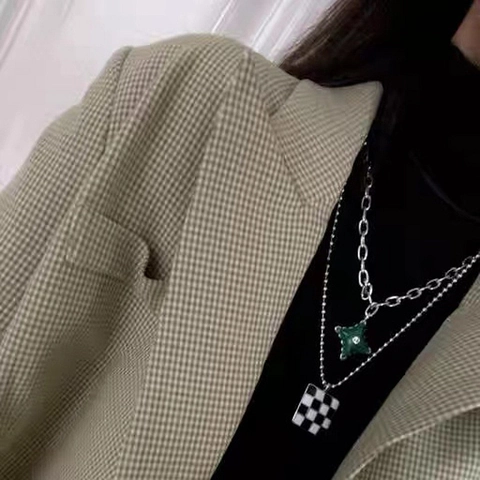 Checkerboard Pattern Mini Bag Star Pendant Necklace Layered Alloy Rhinestone Hip Hop Jewelry For Women Fashion Accessory