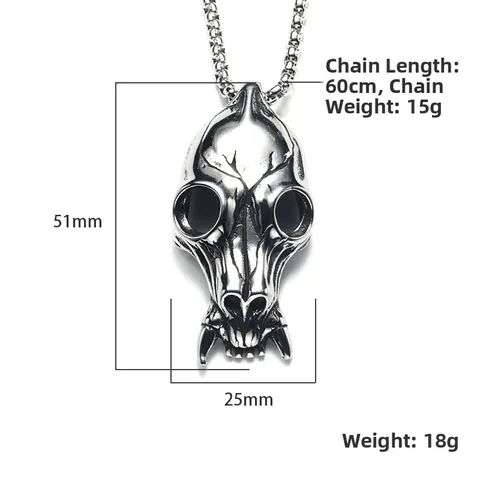Punk Gothic Stainless Steel Wolf Skull Pendant Necklace For Men Retro Hip Hop Animal Skull Jewelry Gift No Chain Optional