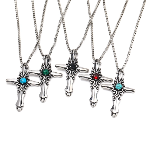 Gotisch Vintage Heiliges Herz Kreuz Halskette Für Herren Edelstahl Titanstahl Filigran Schnörkelwerk Anhänger Schmuck