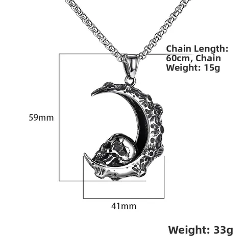 Gothic Punk Edelstahl Crescent Moon Skull Anhänger Halskette Für Herren Damen Vintage Hip Hop Box Kette Schmuck