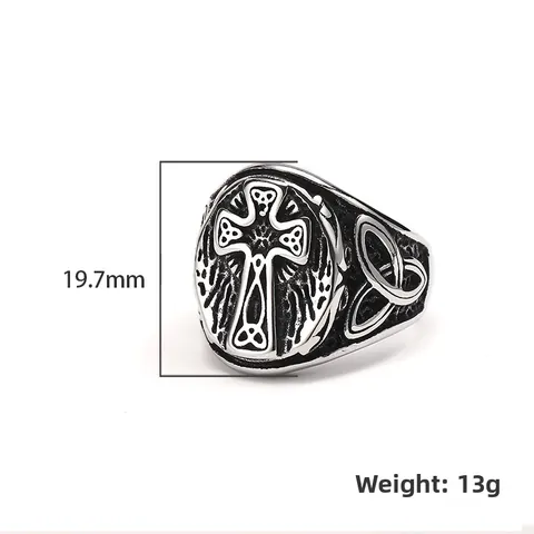 Vintage Men's Stainless Steel Celtic Cross Ring Gothic Punk Biker Band Ring With Celtic Knot Retro Jewelry For Men Gift