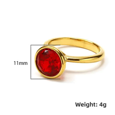 Fashion Stainless Steel Colorful Rhinestone Ring For Women Luxury Bezel Setting Round Stone Inlaid Geometric Finger Ring Jewelry