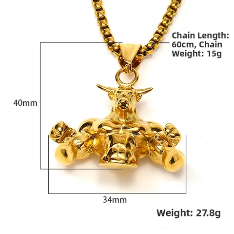Hip Hop Muscle Bull Pendant Necklace Stainless Steel Electroplated Punk Style Animal Bull Head Jewelry For Men Accessory
