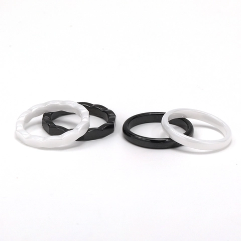 Minimalist Black White Ceramic Ring For Couples Women Men Wave Pattern Plain Band Geometric Fashion Hand Jewelry Gift