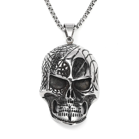 Collar con Colgante de Calavera Gótica de Acero Inoxidable Grabado de Telaraña Joyería Punk Hip Hop para Hombre Regalo de Halloween