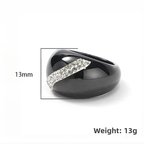 Modern Minimalist Ceramic Rhinestone Ring For Women Black White Geometric Inlaid Band High End Niche Finger Jewelry Gift