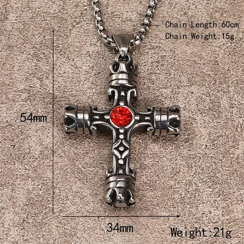 Collar con Colgante de Cruz y Corona Gótica Retro para Hombre Vintage de Acero de Titanio con Zirconia Incrustada Joyería Hip Hop Rock