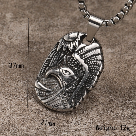Vintage Titanstahl Adler Anhänger Halskette Für Herren Punk Hip Hop Relief Tier Oval Medaille Gotisch Edelstahl Schmuck