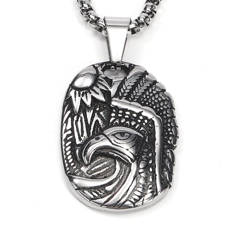 Vintage Titanstahl Adler Anhänger Halskette Für Herren Punk Hip Hop Relief Tier Oval Medaille Gotisch Edelstahl Schmuck