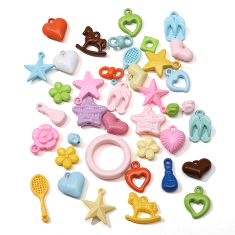 Colorful Acrylic Painted Beads Pendants Figure 8 Buckle Flip Flop Rose Heart Star DIY Jewelry Making Accessories For Bracelet Necklace