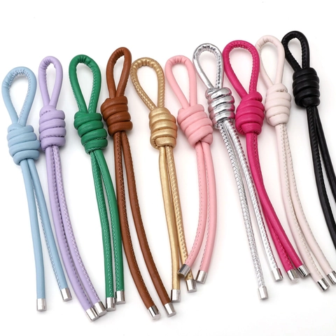 Handmade Colorful PU Leather Knotted Pendant Rope With Silver Metal Cap For DIY Bag Charm Phone Keychain Strap Accessory