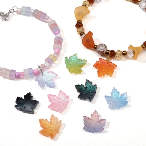 Maple Leaf Glass Beads For Jewelry Making Colorful Translucent Leaf Loose Beads With Glitter For Bracelet Necklace DIY Accessories