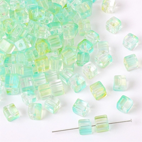Aurora Gradient Glass Cube Beads For DIY Jewelry Making Square Transparent Spacer Beads For Bracelet Necklace Handmade Craft