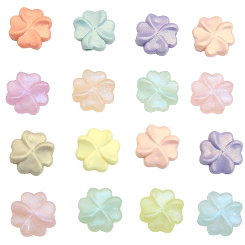 Cuentas Sueltas de Trébol de Cuatro Hojas de Acrílico para Hacer Joyas Bricolaje Artesanal Forma Floral Colores Macaron Irisados Accesorios