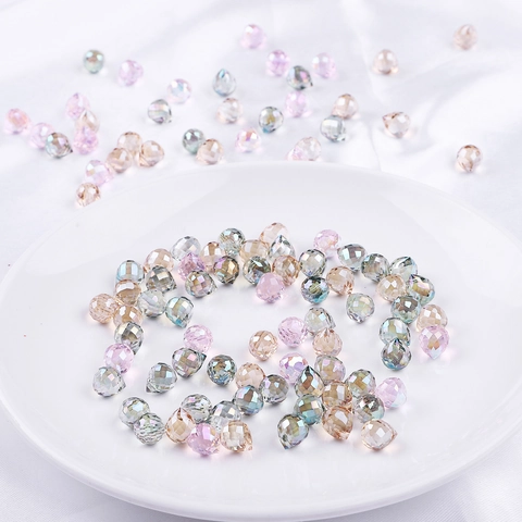 Faceted Teardrop Artificial Crystal Glass Beads AB Coated Multicolor Loose Beads For DIY Jewelry Crafting Necklaces Earrings