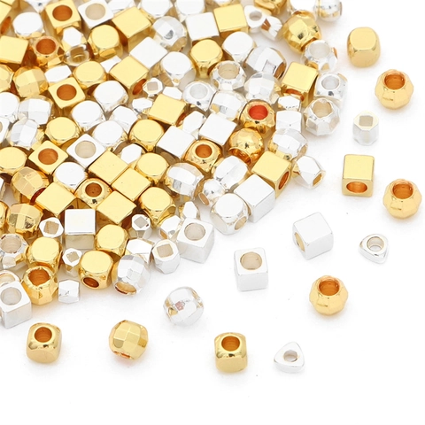 Cuentas Espaciadoras de Cobre Chapado en Oro de 14K Plata para Creación de Joyas DIY Cuentas Sueltas Facetadas Cuadradas Pulsera