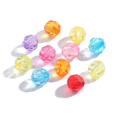Acrylic Faceted Round Beads Transparent Colorful Loose Beads For DIY Jewelry Making Bracelet Necklace Accessories Craft