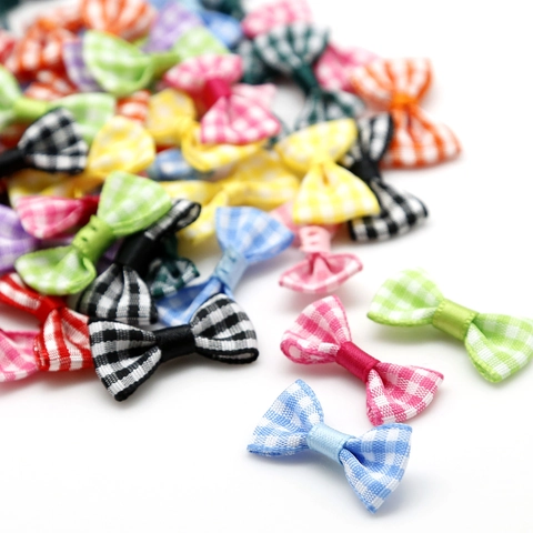 Mini Gingham Ribbon Bows Handmade DIY Craft Material For Hair Clips Gift Wrapping Polyester Fabric Bowknot Accessories