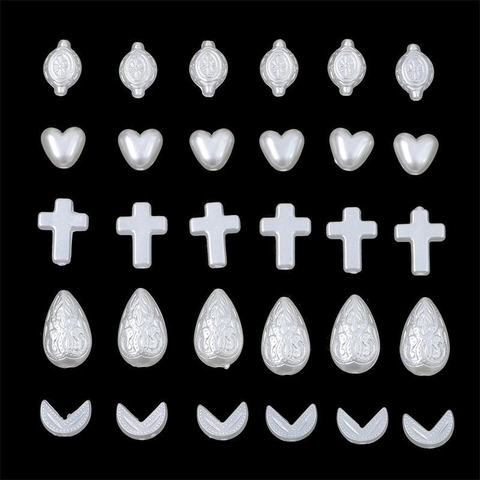 ABS Faux Artificial Pearl Beads Mixed Shapes Heart Bow Cross Embossed Jewelry Making Accessories For Bracelet Necklace DIY Crafts