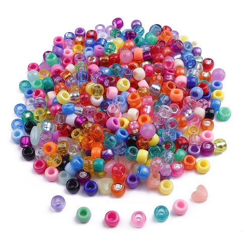 Perles Pony en Acrylique Colorées à Grand Trou Perles Baril pour Bracelet Collier DIY Création de Bijoux Tressage Cheveux